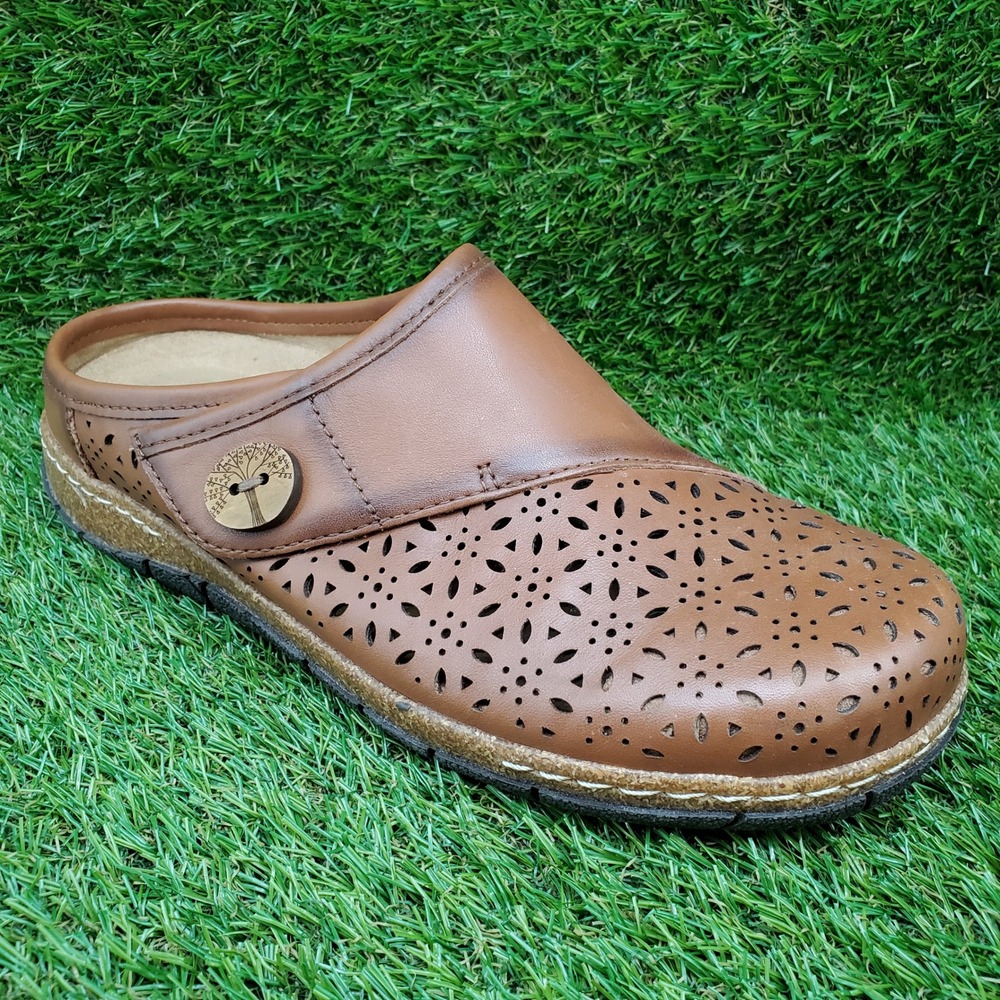 Earth Erinn SIZE 9 Women's Leather Clogs Slip On Comfort Shoes Medium Brown